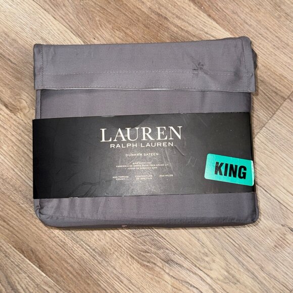 Ralph Lauren Charcoal Gray King Dunham Sateen Sheet Set Fitted Flat Pillowcases - Picture 5 of 7